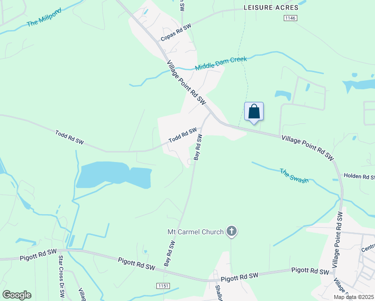 map of restaurants, bars, coffee shops, grocery stores, and more near 1039 Bay Road Southwest in Shallotte