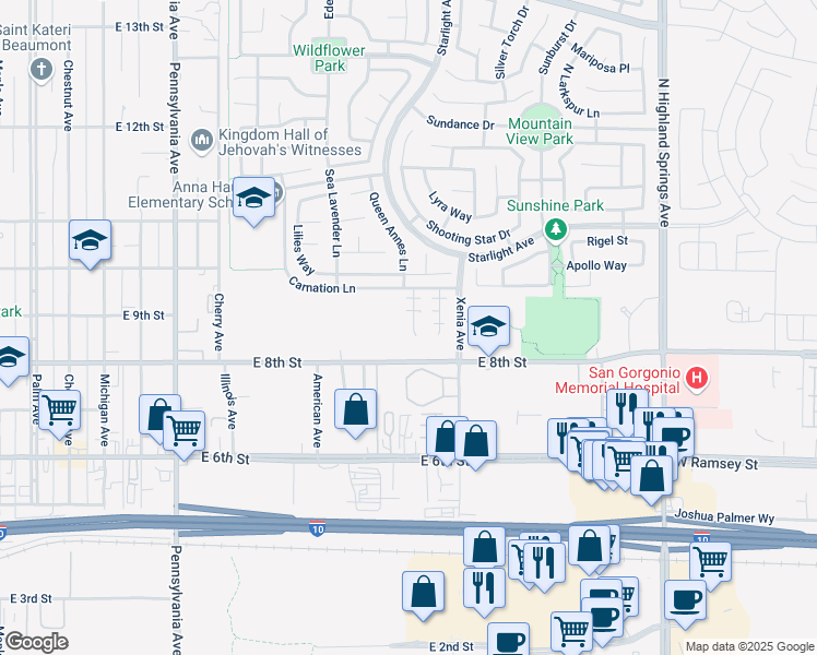 map of restaurants, bars, coffee shops, grocery stores, and more near 851 Blue Orchid in Beaumont