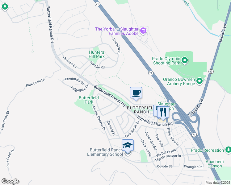 map of restaurants, bars, coffee shops, grocery stores, and more near 6229 Sunny Meadow Lane in Chino Hills