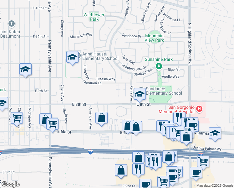 map of restaurants, bars, coffee shops, grocery stores, and more near 851 Blue Orchid in Beaumont