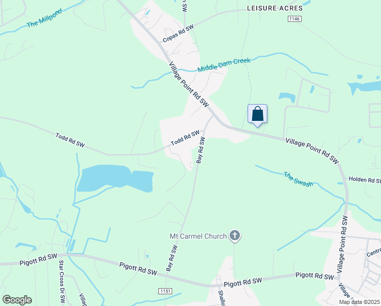map of restaurants, bars, coffee shops, grocery stores, and more near 1039 Bay Road Southwest in Shallotte