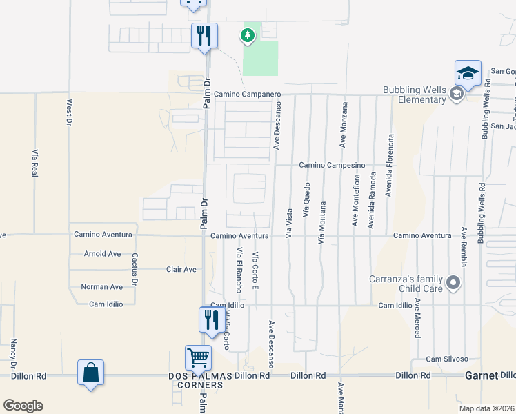 map of restaurants, bars, coffee shops, grocery stores, and more near 65187 Avenida De Nuves in Desert Hot Springs