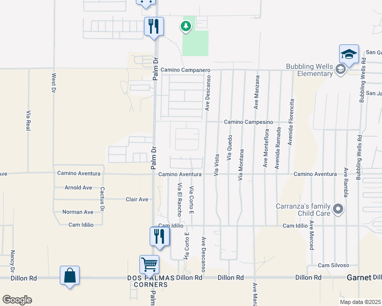 map of restaurants, bars, coffee shops, grocery stores, and more near 65175 Avenida De Nuves in Desert Hot Springs