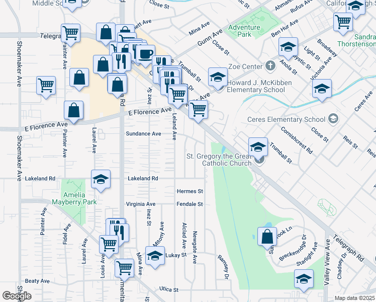 map of restaurants, bars, coffee shops, grocery stores, and more near 10912 Alclad Avenue in Whittier
