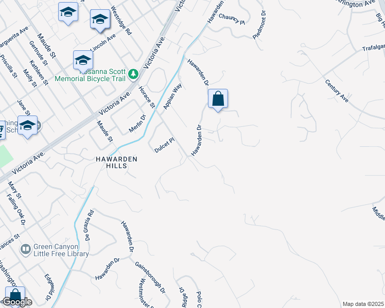 map of restaurants, bars, coffee shops, grocery stores, and more near 6320 Hawarden Drive in Riverside