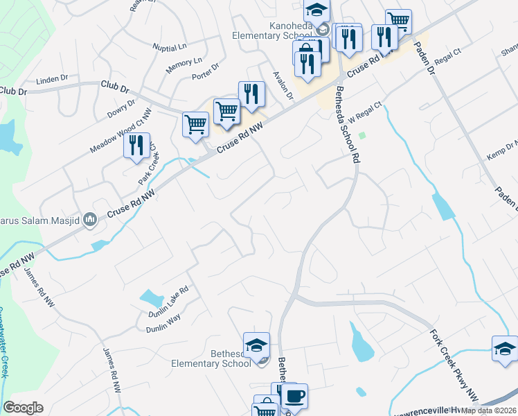 map of restaurants, bars, coffee shops, grocery stores, and more near 711 Sace Court in Lawrenceville
