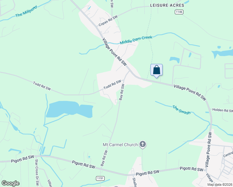 map of restaurants, bars, coffee shops, grocery stores, and more near 1071 Bay Road Southwest in Shallotte