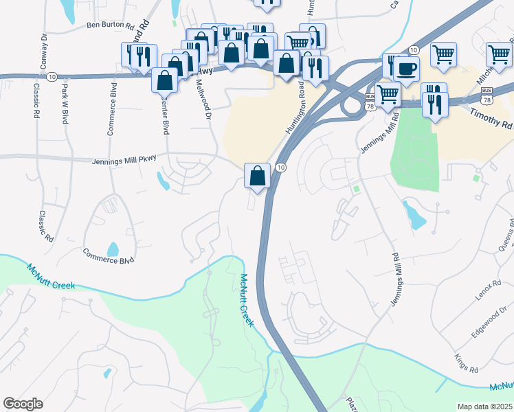map of restaurants, bars, coffee shops, grocery stores, and more near Athens Perimeter in Athens