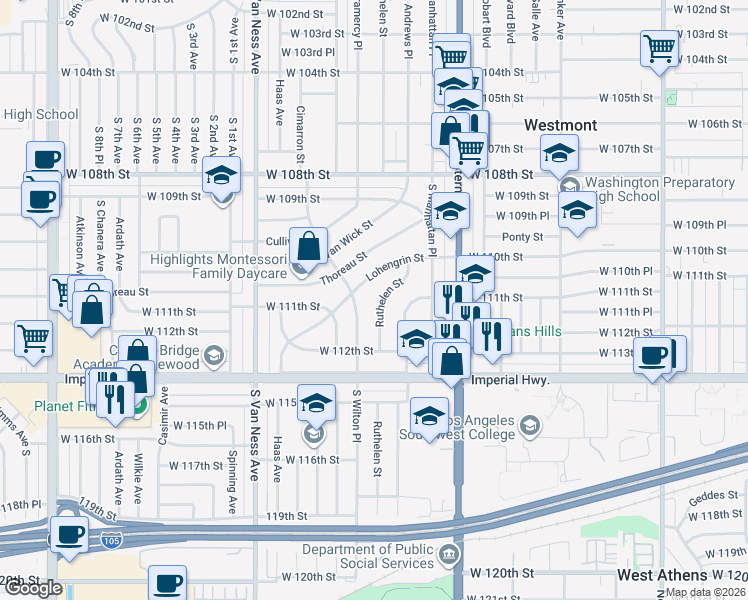 map of restaurants, bars, coffee shops, grocery stores, and more near 1934 Lohengrin Street in Los Angeles
