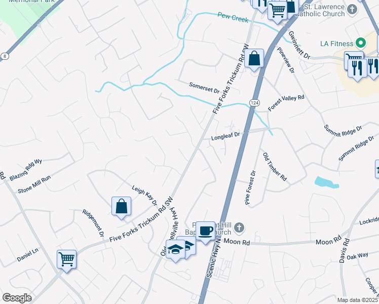 map of restaurants, bars, coffee shops, grocery stores, and more near 398 Charleston Lane in Lawrenceville