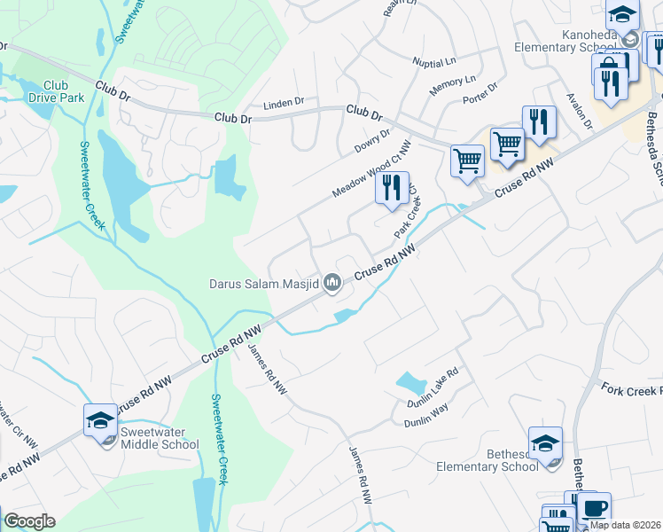 map of restaurants, bars, coffee shops, grocery stores, and more near 1006 Martin Heights Drive in Lawrenceville