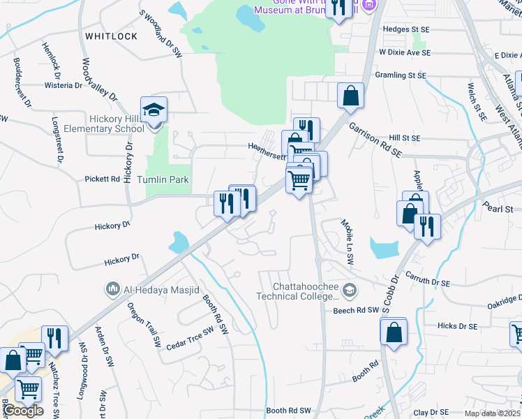 map of restaurants, bars, coffee shops, grocery stores, and more near 761 Georgia 360 in Marietta