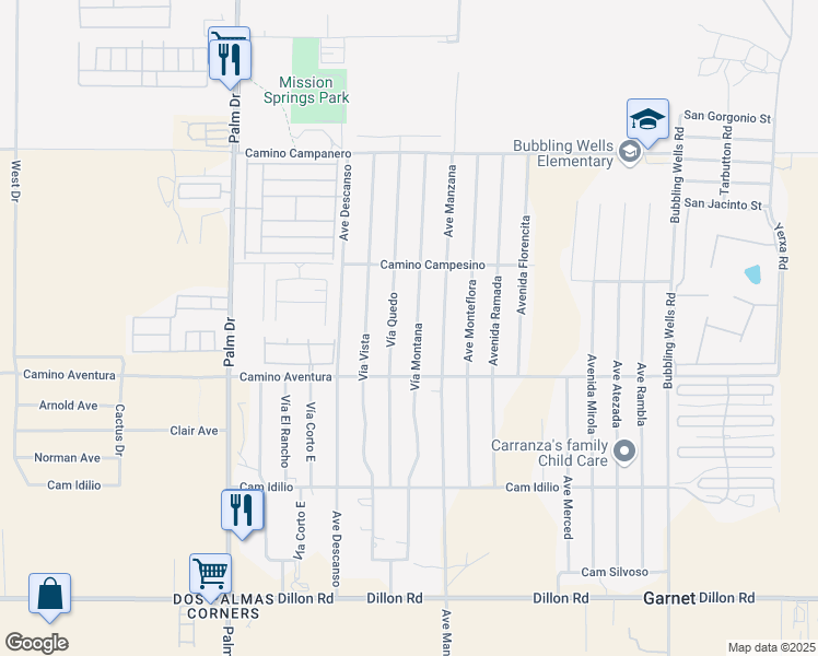 map of restaurants, bars, coffee shops, grocery stores, and more near 15765 Vía Montana in Desert Hot Springs
