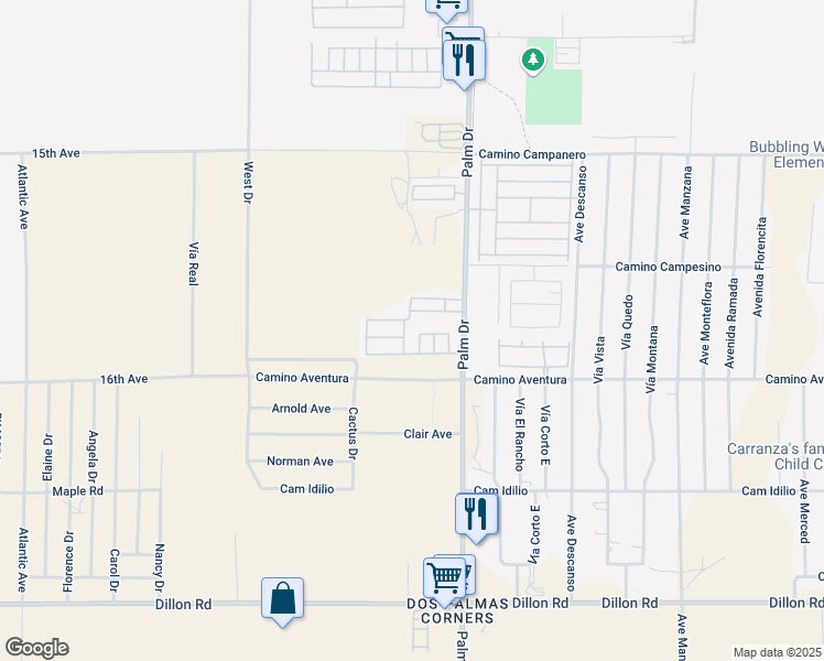 map of restaurants, bars, coffee shops, grocery stores, and more near 15687 Palm Drive in Desert Hot Springs