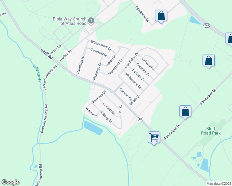 map of restaurants, bars, coffee shops, grocery stores, and more near 4301 Camino Court in Columbia
