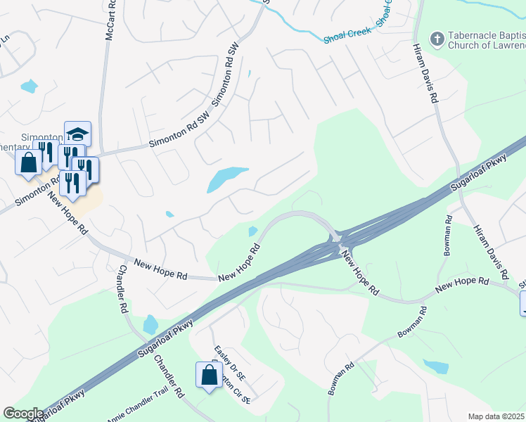 map of restaurants, bars, coffee shops, grocery stores, and more near 573 Savannah Rose Way in Lawrenceville