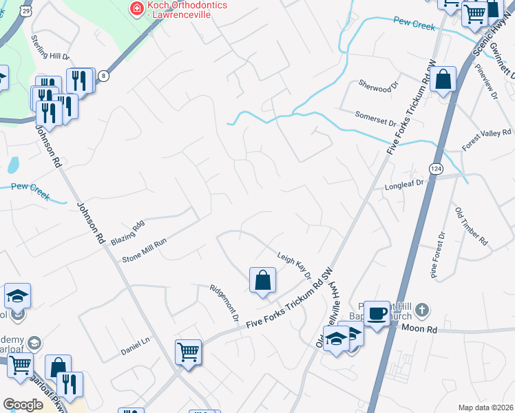 map of restaurants, bars, coffee shops, grocery stores, and more near 931 Lauren Kay Court in Lawrenceville