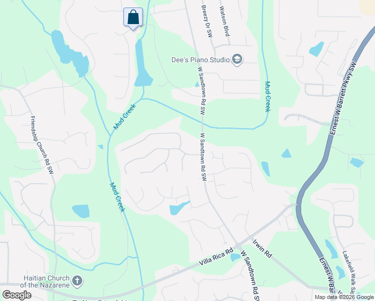 map of restaurants, bars, coffee shops, grocery stores, and more near 830 West Sandtown Road Southwest in Marietta