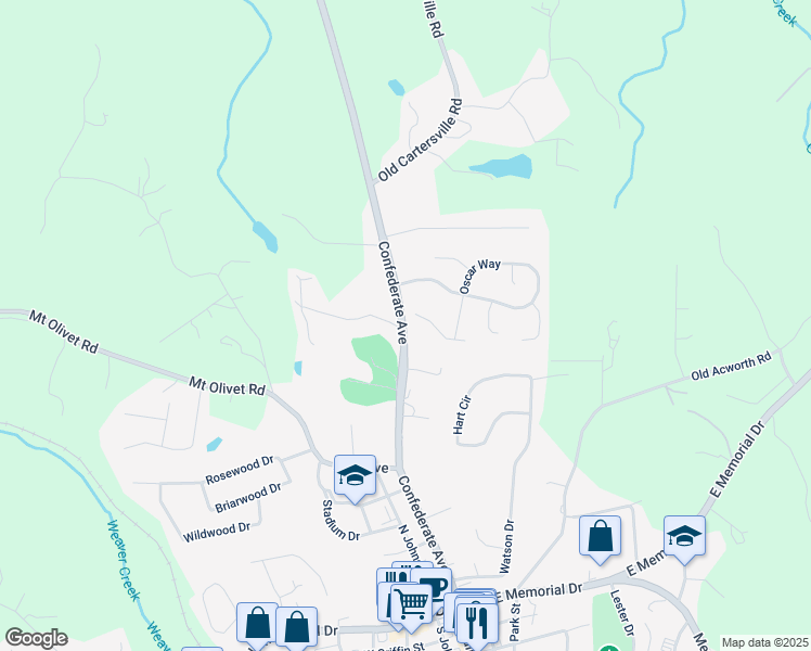 map of restaurants, bars, coffee shops, grocery stores, and more near Cartersville Highway in Dallas
