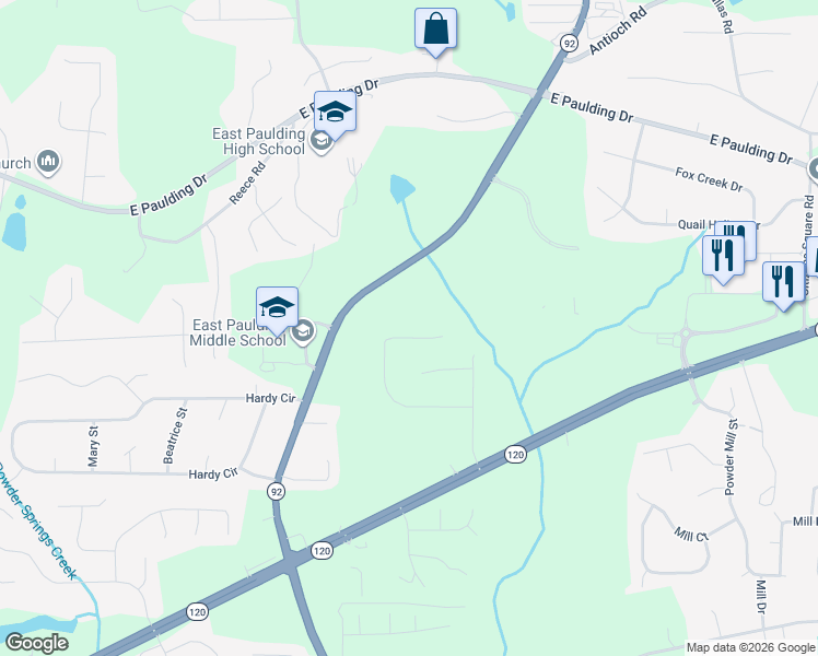 map of restaurants, bars, coffee shops, grocery stores, and more near 3208 Hiram Acworth Highway in Dallas
