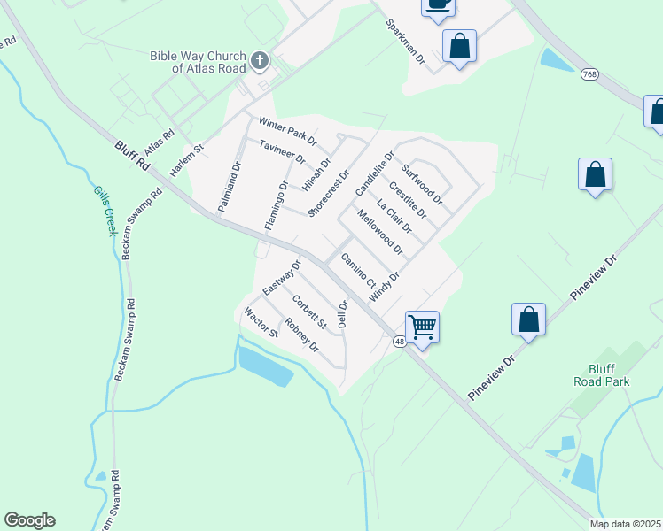 map of restaurants, bars, coffee shops, grocery stores, and more near 4301 Camino Court in Columbia