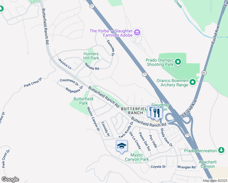 map of restaurants, bars, coffee shops, grocery stores, and more near 6214 Sunny Meadow Lane in Chino Hills