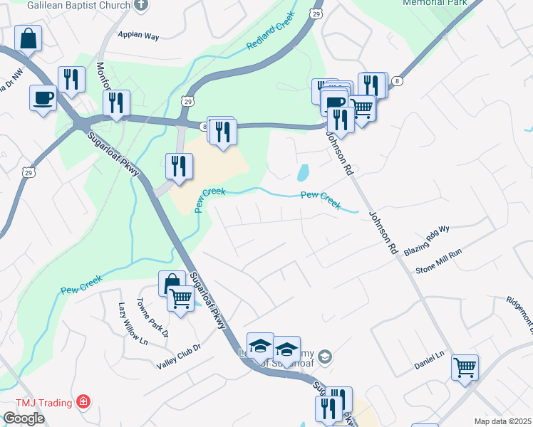 map of restaurants, bars, coffee shops, grocery stores, and more near 144 Grayland Hills Court in Lawrenceville