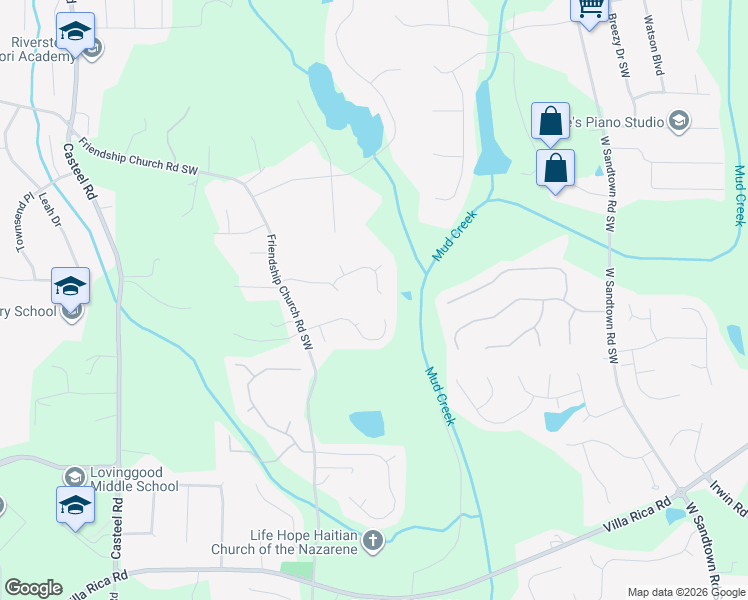 map of restaurants, bars, coffee shops, grocery stores, and more near 818 Emerald Drive in Powder Springs