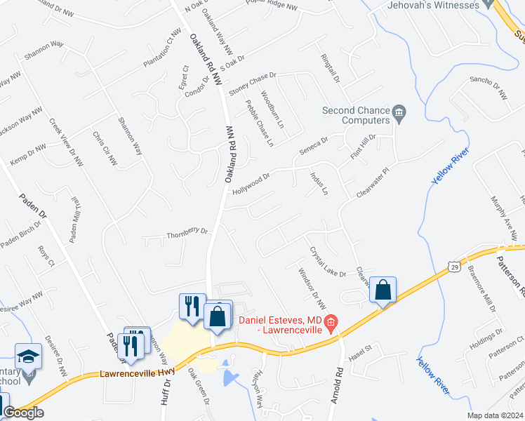 map of restaurants, bars, coffee shops, grocery stores, and more near 331 Crescentview Court in Lawrenceville