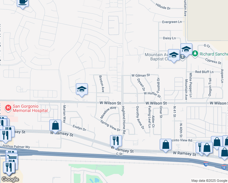 map of restaurants, bars, coffee shops, grocery stores, and more near 959 Rockcress Lane in Banning