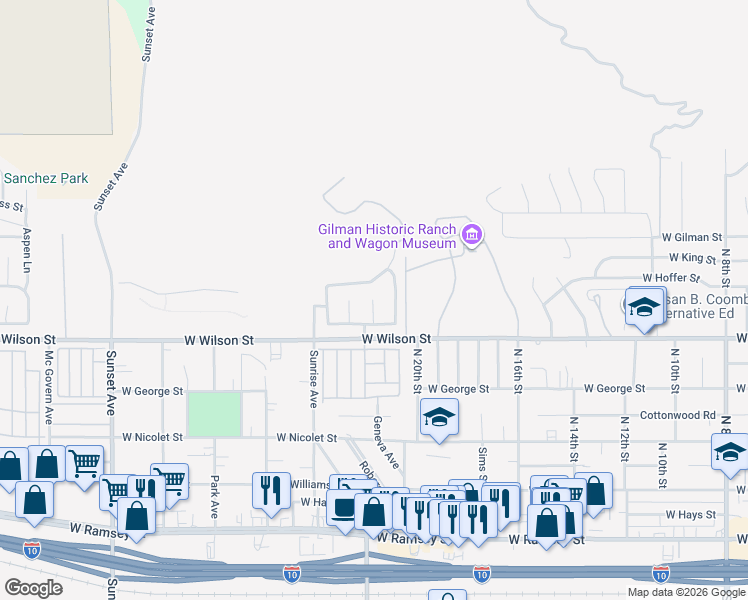 map of restaurants, bars, coffee shops, grocery stores, and more near 998 Starlight Court in Banning