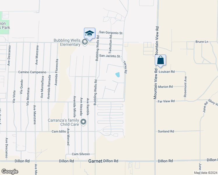 map of restaurants, bars, coffee shops, grocery stores, and more near 15500 Bubbling Wells Road in Desert Hot Springs