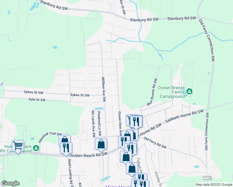 map of restaurants, bars, coffee shops, grocery stores, and more near 2610 Ocean View Ave SW in Brunswick