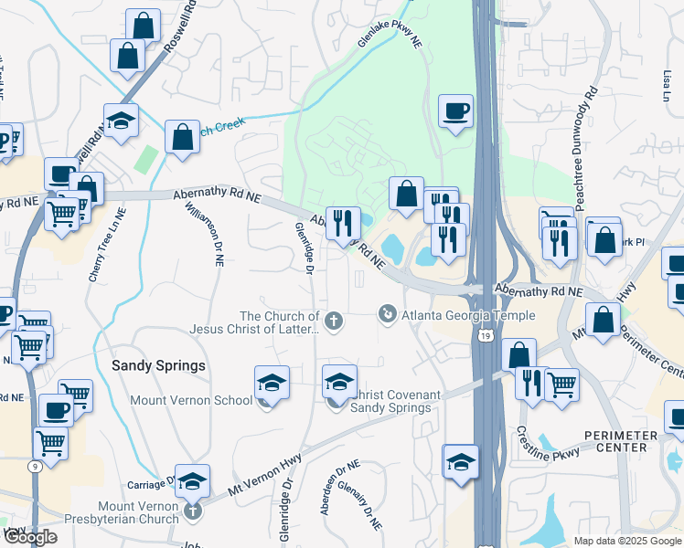 map of restaurants, bars, coffee shops, grocery stores, and more near 6500 Aria Boulevard in Sandy Springs