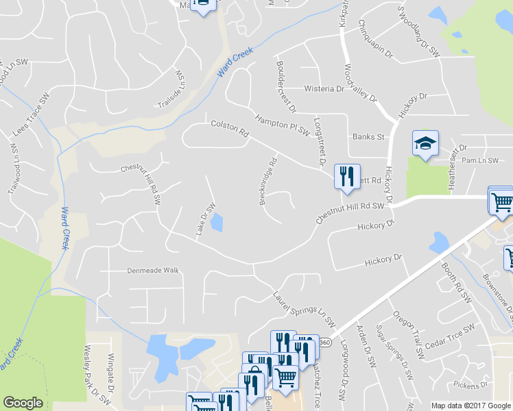 map of restaurants, bars, coffee shops, grocery stores, and more near 770 Breckinridge Road in Marietta