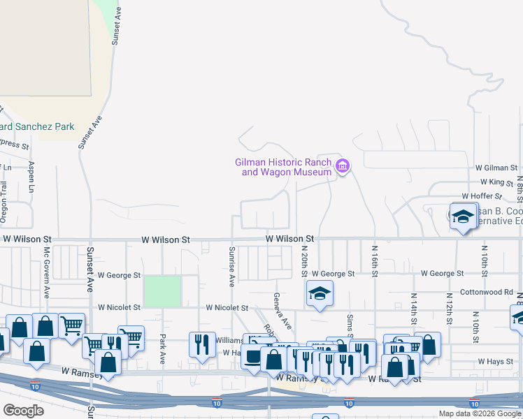 map of restaurants, bars, coffee shops, grocery stores, and more near 2200 Silver Star Drive in Banning