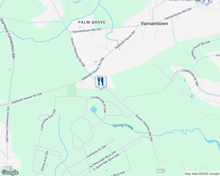 map of restaurants, bars, coffee shops, grocery stores, and more near 3337 Stone Chimney Road Southwest in Varnamtown