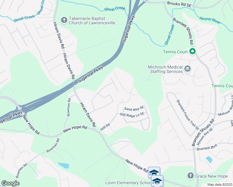 map of restaurants, bars, coffee shops, grocery stores, and more near 1265 Opie Lane in Lawrenceville