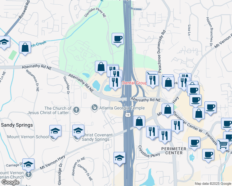 map of restaurants, bars, coffee shops, grocery stores, and more near in Sandy Springs