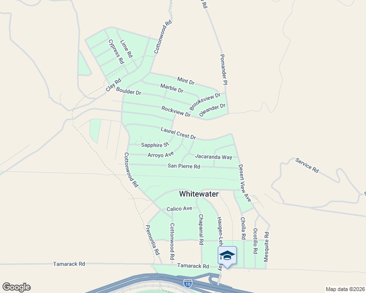 map of restaurants, bars, coffee shops, grocery stores, and more near 55688 Arroyo Avenue in Whitewater