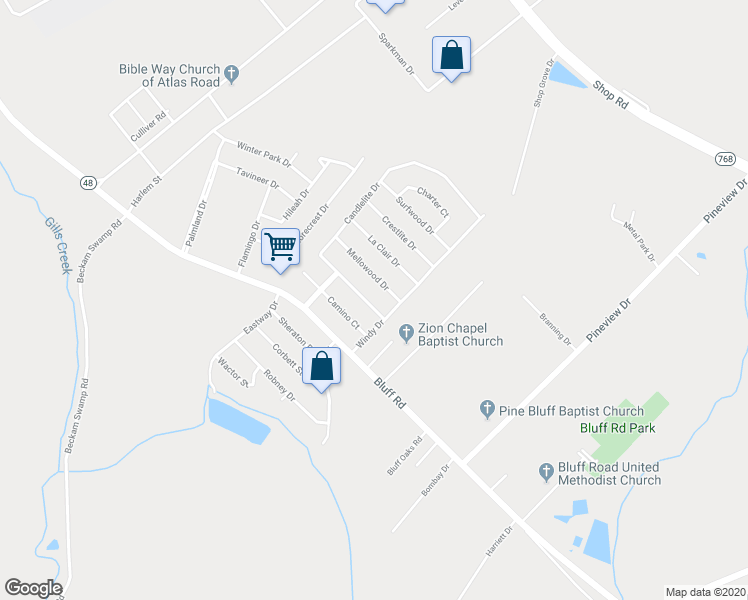 map of restaurants, bars, coffee shops, grocery stores, and more near 4353 Candlelite Drive in Columbia