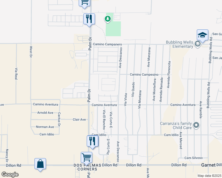 map of restaurants, bars, coffee shops, grocery stores, and more near 65172 Avenida De Nuves in Desert Hot Springs