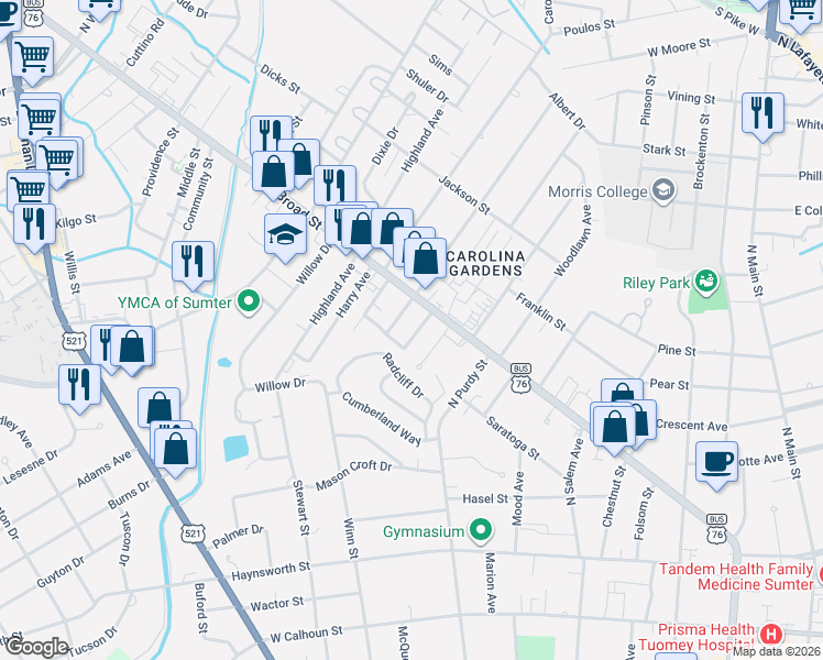 map of restaurants, bars, coffee shops, grocery stores, and more near 8 Hatfield St in Sumter