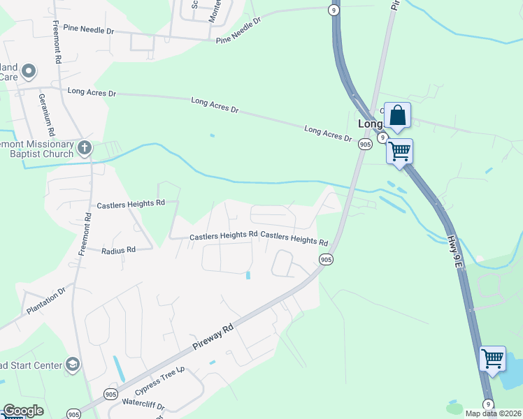 map of restaurants, bars, coffee shops, grocery stores, and more near 222 South Carolina 905 in Longs