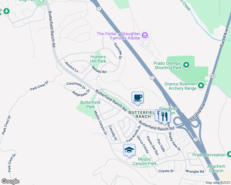 map of restaurants, bars, coffee shops, grocery stores, and more near 6214 Sunny Meadow Lane in Chino Hills