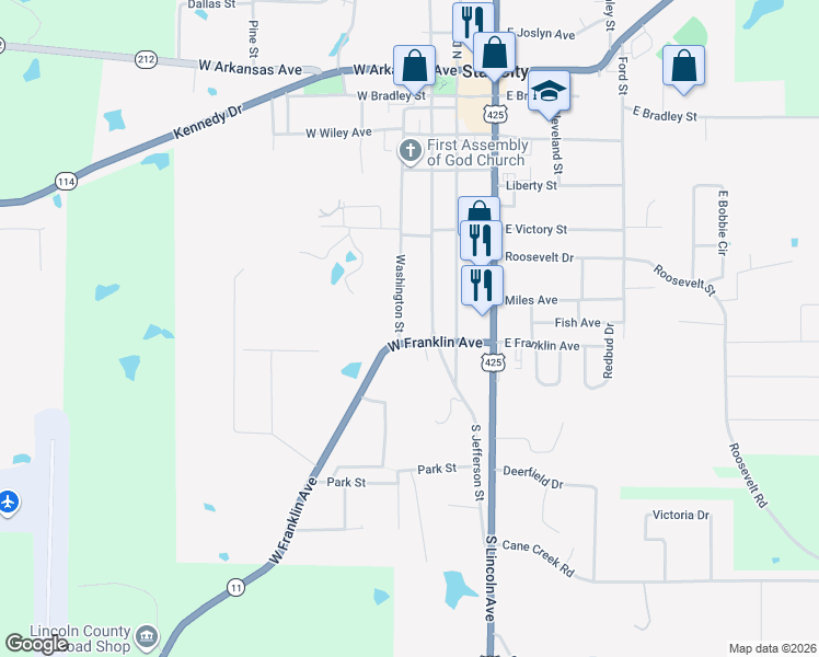 map of restaurants, bars, coffee shops, grocery stores, and more near 800 South Jefferson Street in Star City