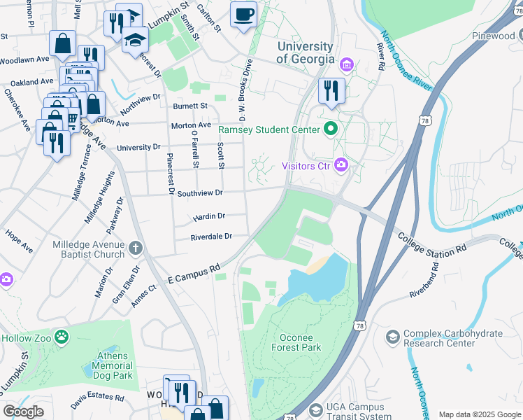 map of restaurants, bars, coffee shops, grocery stores, and more near in Athens