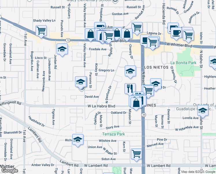 map of restaurants, bars, coffee shops, grocery stores, and more near 311 North Dexford Drive in La Habra