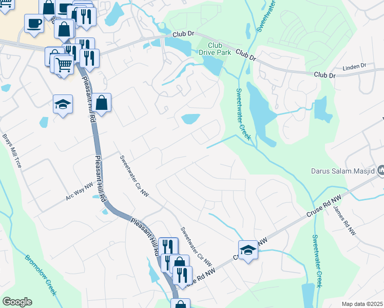 map of restaurants, bars, coffee shops, grocery stores, and more near 3490 Yarmouth Hill in Lawrenceville