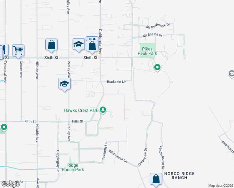 map of restaurants, bars, coffee shops, grocery stores, and more near East Street in Norco